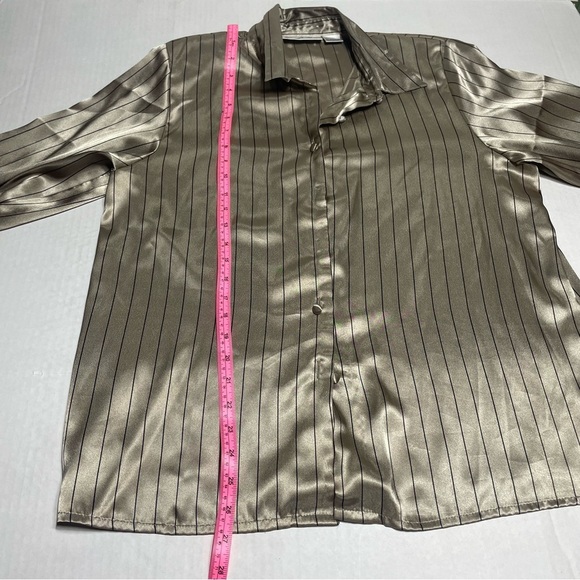 satin pin stripe button up blouse in champagne beige size 14 by Yves St. Clair - Picture 4 of 8